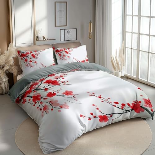 Ink Style Plants and Flowers Grey Duvet Cover Set King (104 x 90 in)