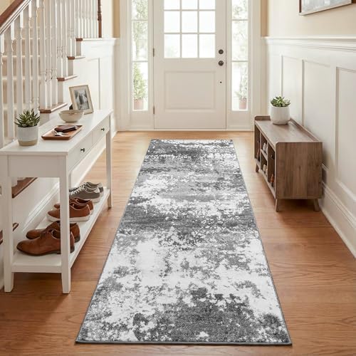 Grey 2x5 Washable Entryway Runner Rug Non Slip for Hallways Kitchen