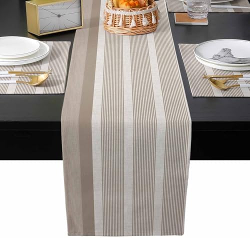 Brown Stripe Table Runner and Placemats for Dining Table,Burlap Coffee