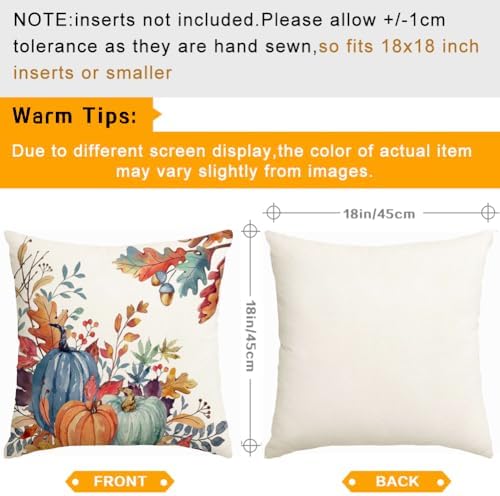 RABUSOFA Fall Outdoor Pillow Covers 18x18 Set of 2 Waterproof Pumpkin