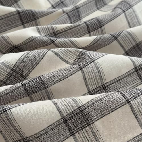 Mucalis Grey White Gingham Plaid Duvet Cover Queen 100% Washed Cotton