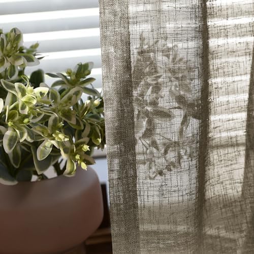 Fcoise Semi Sheer Curtains 63 inches Long | Faux Linen Grommet Curtain