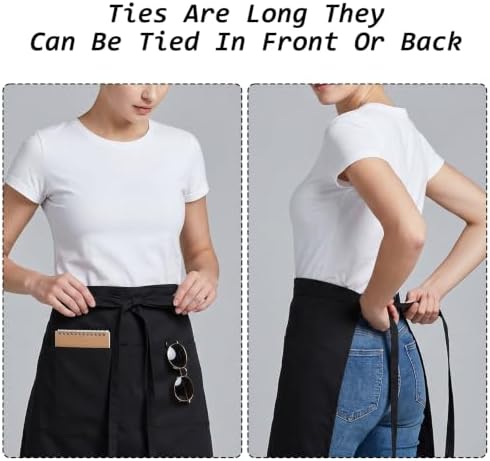 12 Pack Server Aprons With 3 Pockets Black Waist Apron Black Aprons