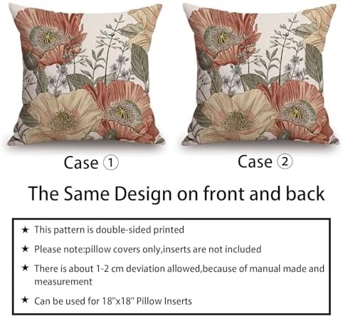 TSSOHU Vintage Flower Throw Pillow Covers 18x18 Brown Rust Colored
