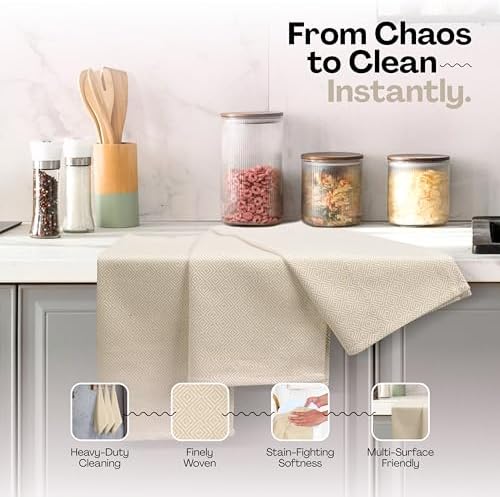 Beige Kitchen Towels, 12 Pack, 100% Cotton, Super Absorbent and Quick
