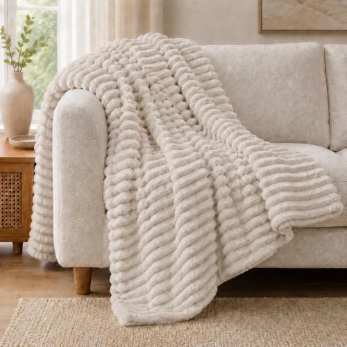 Soft Warm Beige King Blanket for Couch Sofa or Bed, Lightweight Cozy