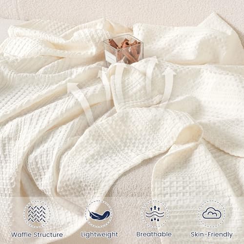 PHF Lightweight Waffle Weave Blanket King Size 104"x 90", Soft Woven