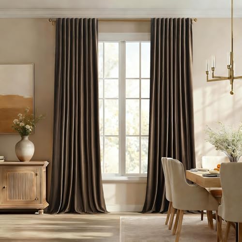PRIMROSE 100% Full Blackout Brown Velvet Curtains 72 inch Long for