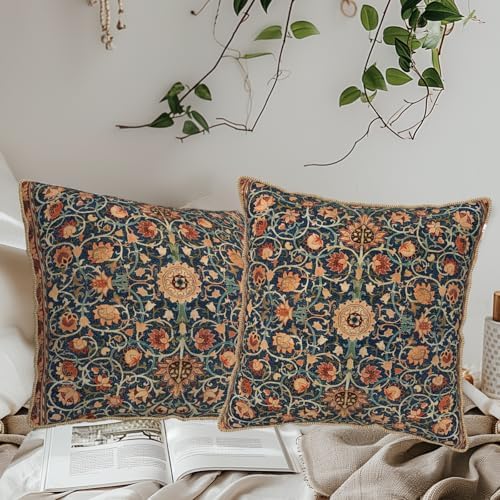 William Morris Vintage Floral Velvet Pillow Covers Set of 2 18x18 Inch