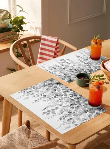 Grey Eucalyptus Leaves Placemats Set of 12 Rustic Summer Botanical