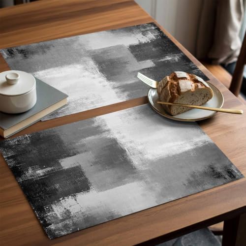 Gray Color Block Placemats Set of 8 Abstract Shabby 13x19 Inch