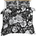 Florals Comforters Queen Size, Gray Flower Bedding Sets, Boho Floral