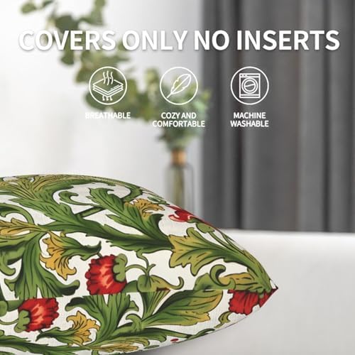 Vintage Floral Decorative Pillow Covers 18x18 Set of 2 Red Flower
