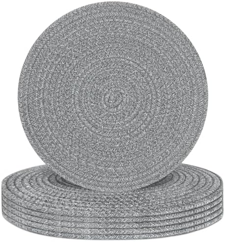 Round Placemats Set of 6, Cotton Rope Woven Table Mats, Hot Pads for