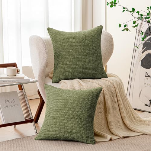 a moment Olive Green Chenille Throw Pillow Covers 22x22 Inch Pack of 2