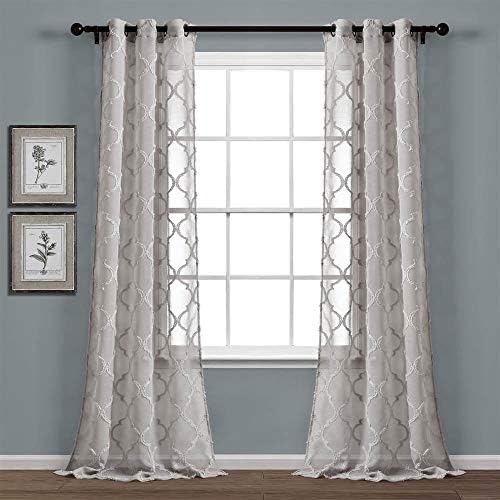 Lush Decor Gray Avon Trellis Grommet Sheer Window Curtain Panel Pair