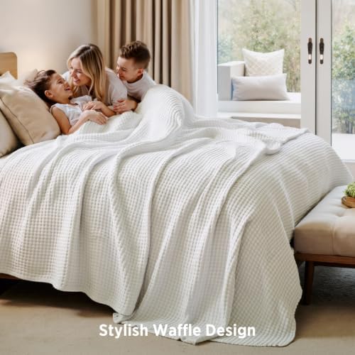 Bedsure Cooling Waffle Blanket for Hot Sleepers, Ivory, Full, 80" X