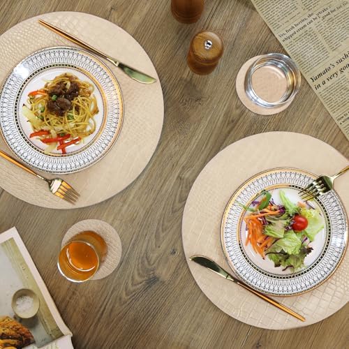 Jovono Round Leather Placemats for Round Tables Set of 4, Beige Place