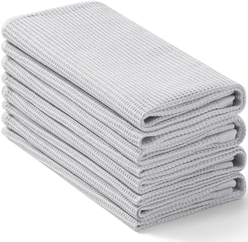 Homaxy 100% Cotton Waffle Weave Kitchen Towels, 4 Pack, Light Grey
