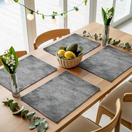 Grey Vintage Placemats Set of 8, Cotton Linen Fabric Place Mats