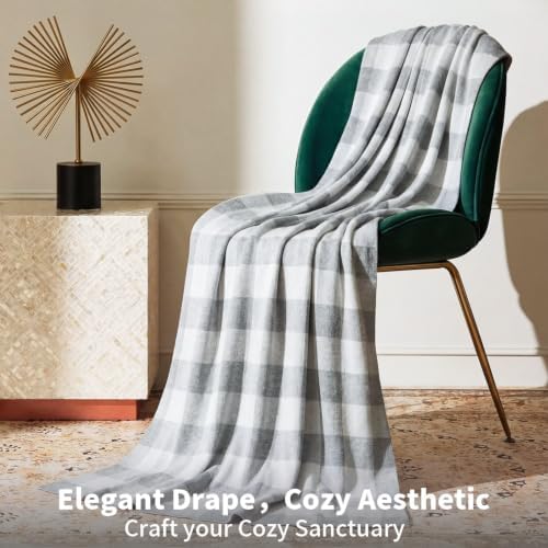 BOV Knit Throw Blanket 50x60, Decorative Checkered Throw, Heather Gray