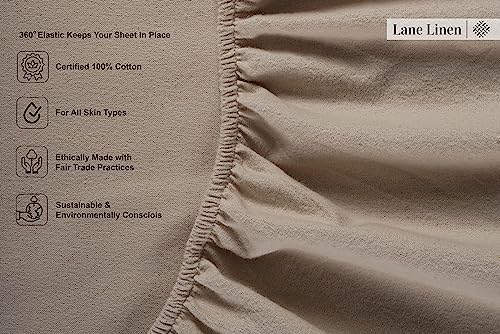 LANE LINEN 100% Cotton Twin XL Flannel Sheet Set - Soft Warmth - Taupe