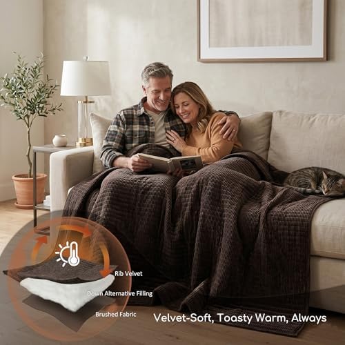 WDCOZY Velvet King Size Quilt Set - Beige Striped Soft Lightweight