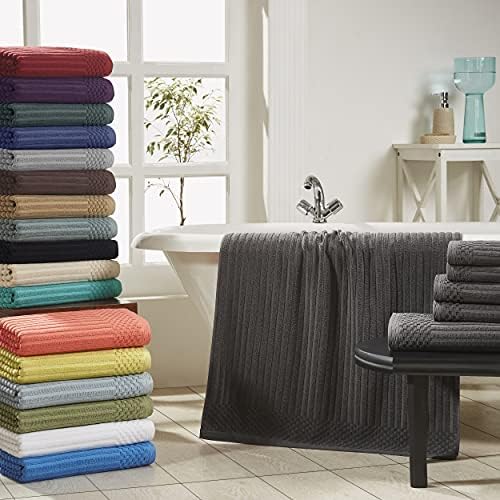 SUPERIOR Cotton 12-Piece Solid and Ribbed Towel Set, Face Towels 13” x