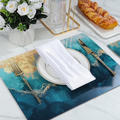 fanquare Cork Placemats and Coasters Set of 4 with Marble Pattern