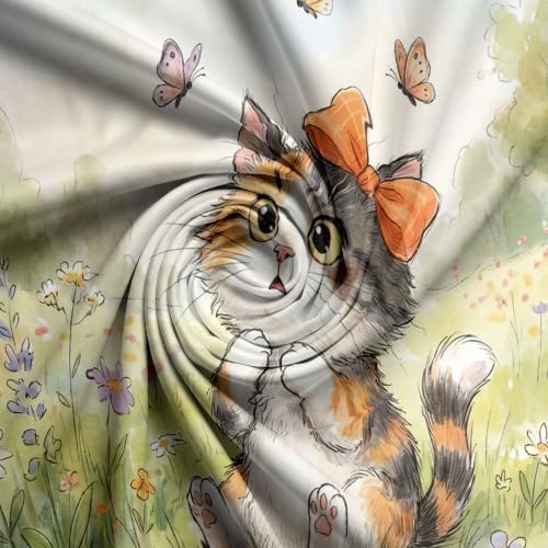 Sage Green Cute Cat Garden Duvet Cover Set For Women Girls 3 Pcs Cute