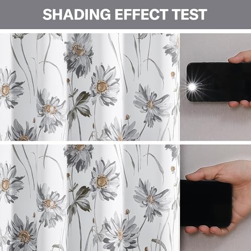 BROSHAN Gray Floral Bedroom Blackout Curtains Short 63 inches