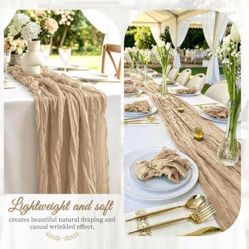 10 Pack Beige Cheesecloth Table Runner 17x108 Inch Boho Gauze Cheese