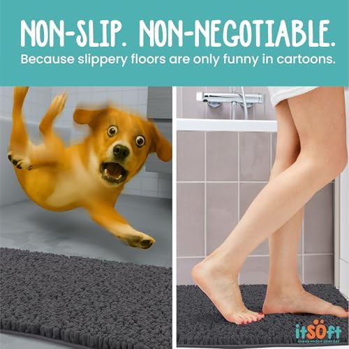 Small Chenille Bath Mats 25"x18", Plush Absorbent Bath Mats Quick Dry