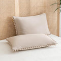 Taupe Pom Poms Pillowcases King, Khaki Tan Pillowcases Set of 2, 100%