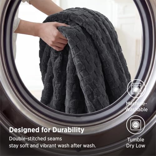 Bedsure Checkered Soft Cozy Throw Blanket for Couch, Dark Grey,50"×60"