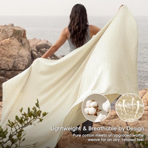 Stone Washed 100% Cotton Waffle Blanket Queen Size, Sand