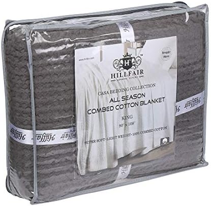 HILLFAIR 100% Combed Cotton Blanket– King Size Bed Blankets– Warm Soft