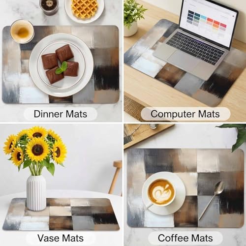 Retro Geometric Patchwork Leather Placemats Set of 6,12x18 Inch,Khaki