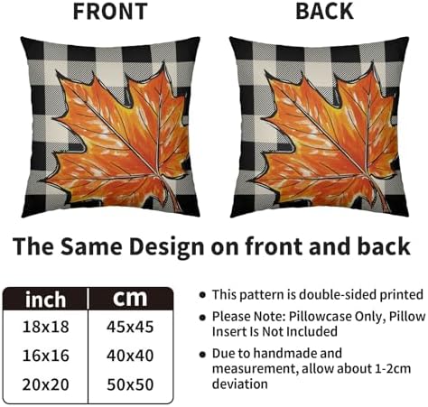 Fall Pillow Covers 22X22 Set of 2, Pumpkin Maple Leaf Burnt Orange
