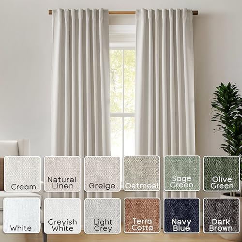 Beige Linen Blackout Curtains 84 Inches Long, Natural Fabric Farmhouse