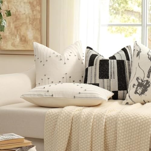 YCOLL Boho Outdoor Throw Pillow Covers 18x18 Set of 2 Neutral Woven