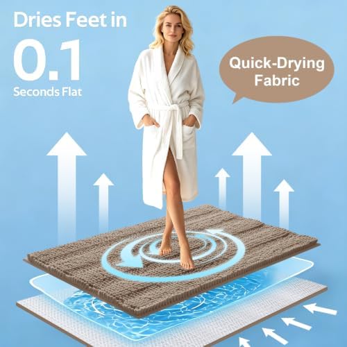 ACCUMTEK Striped Dark Beige Bathroom Rug Mat Set 2 piece