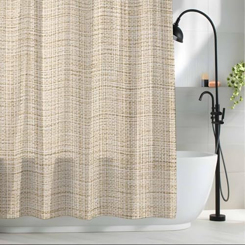 Minimalist Beige Shower Curtain for Bathroom Modern Rustic Solid Linen