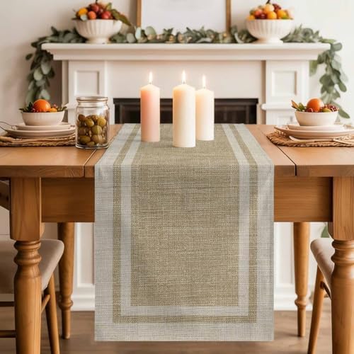 Beige Vintage Table Runner 108 Inches, Rustic Farmhouse Retro Art