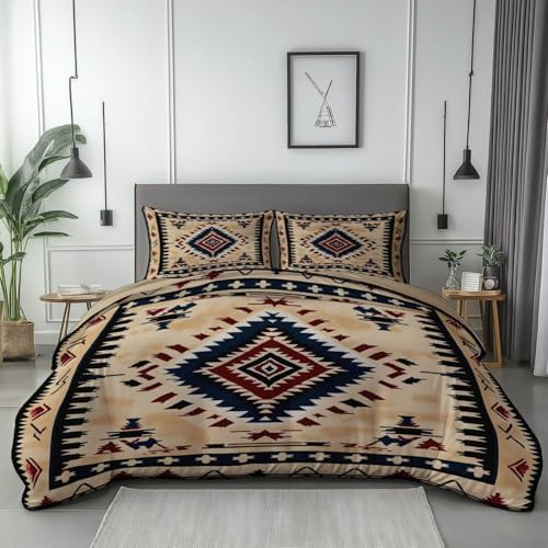 Duvet Cover Set, Pattern with Traditional Geometry, Decorative 3 Piece