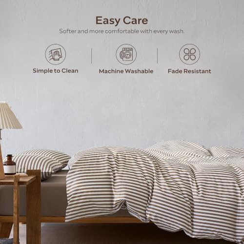 JELLYMONI 100% Cotton Printed Striped Cal King Duvet Cover Set, Tan