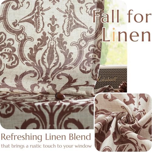jinchan Brown Linen Curtains Light Flitering Grommet 96 Inch 2 Panels