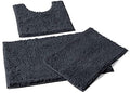 LuxUrux Charcoal Chic Bath Set: Plush Chenille Mat Set + Modern