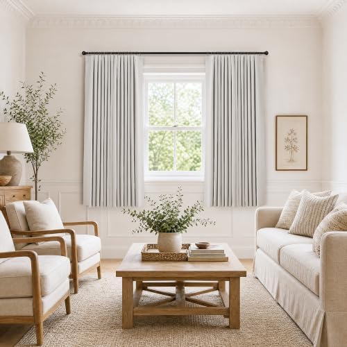 Jowels Beige Linen Blackout Curtains 72 Inches Long 2 Panels for