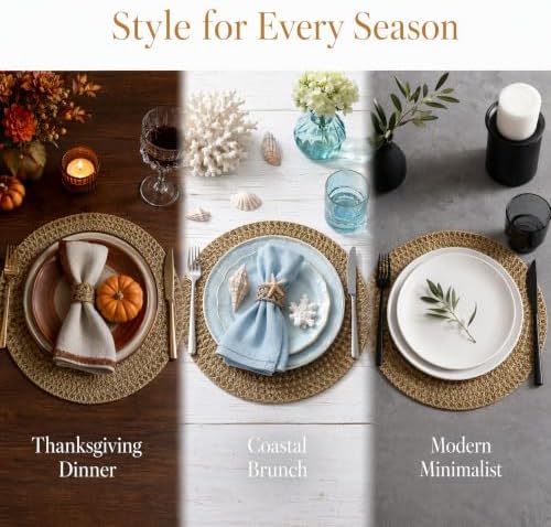 15 Inch Round Jute Placemats Set of 6 - Farmhouse Woven Table Mats